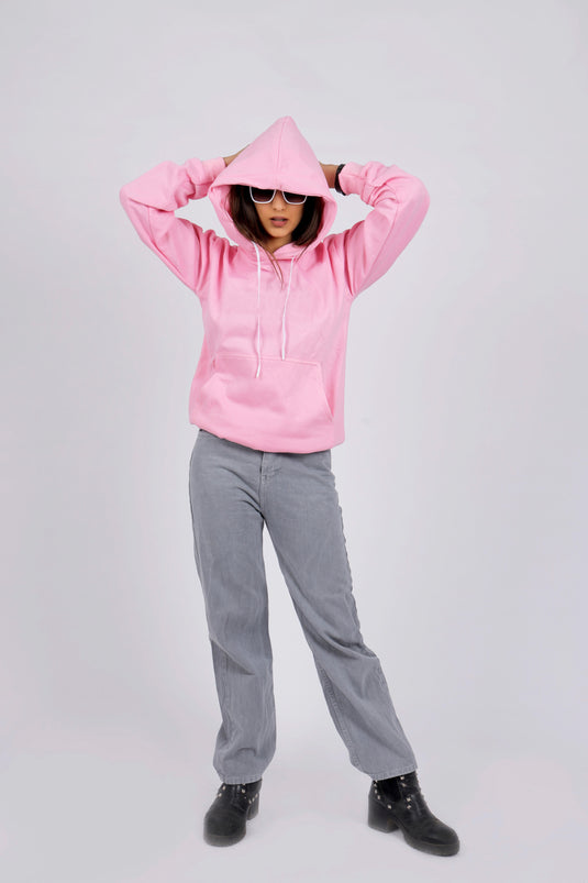 Women Pink Solid Hoodie