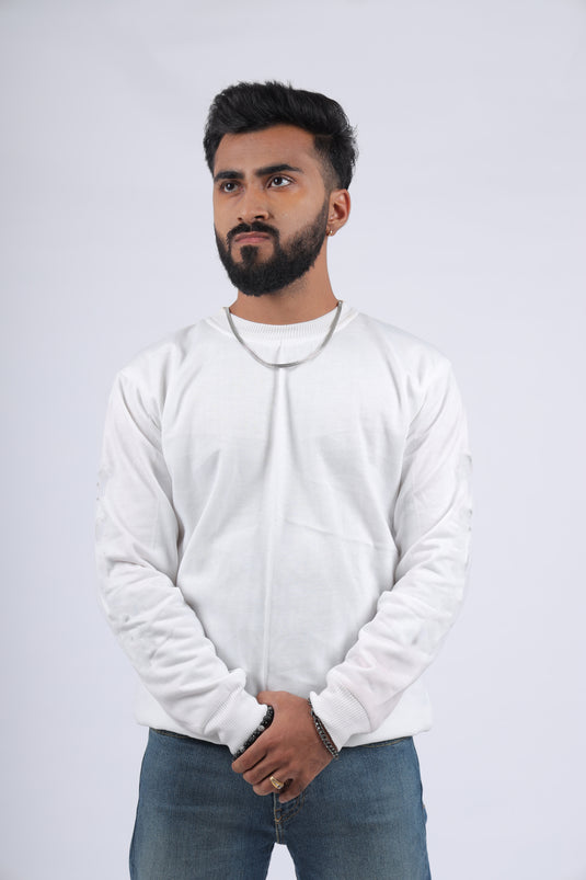 Men White Solid Sweatshirt