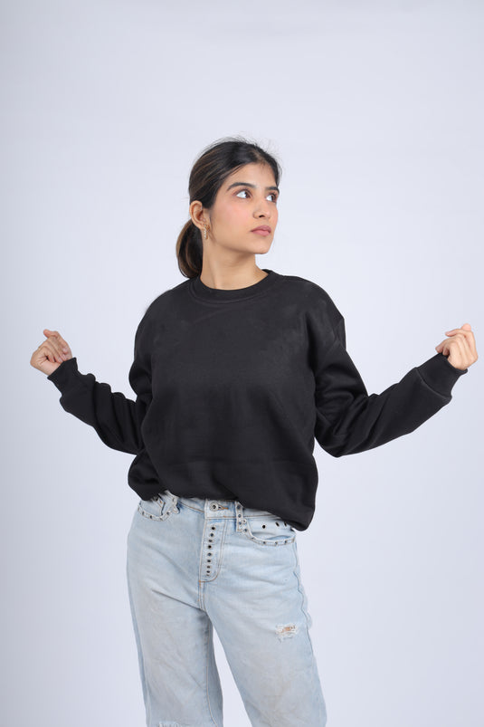 Women Black Solid Sweatshirt