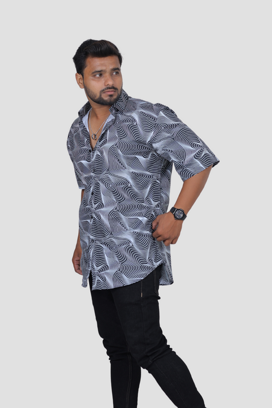 Oversized Illusion Print Men's Shirt Cherrit