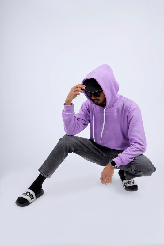 Men Lilac Solid Hoodie