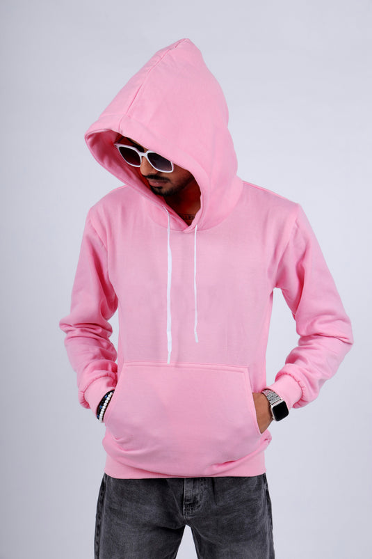 Men Pink Solid Hoodie