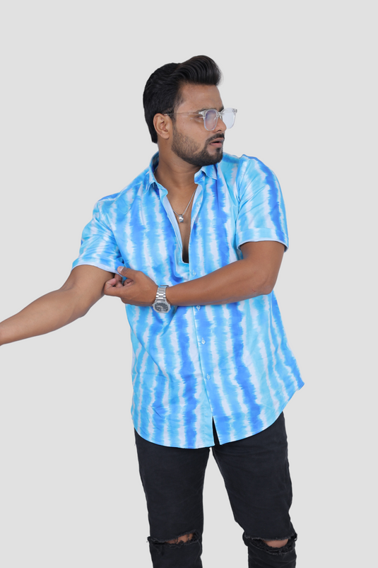 Tie Dye Print (Blue) Oversized Men's Shirt Cherrit