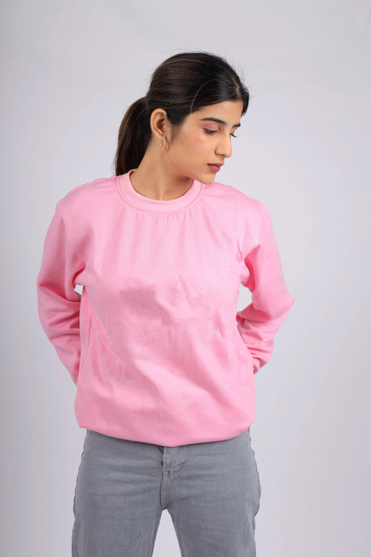 Women Pink Solid Sweatshirt