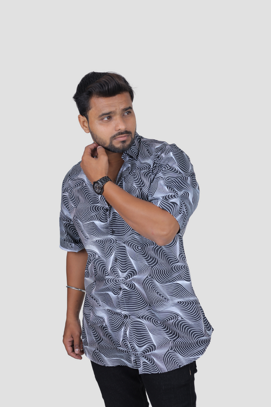 Oversized Illusion Print Men's Shirt Cherrit