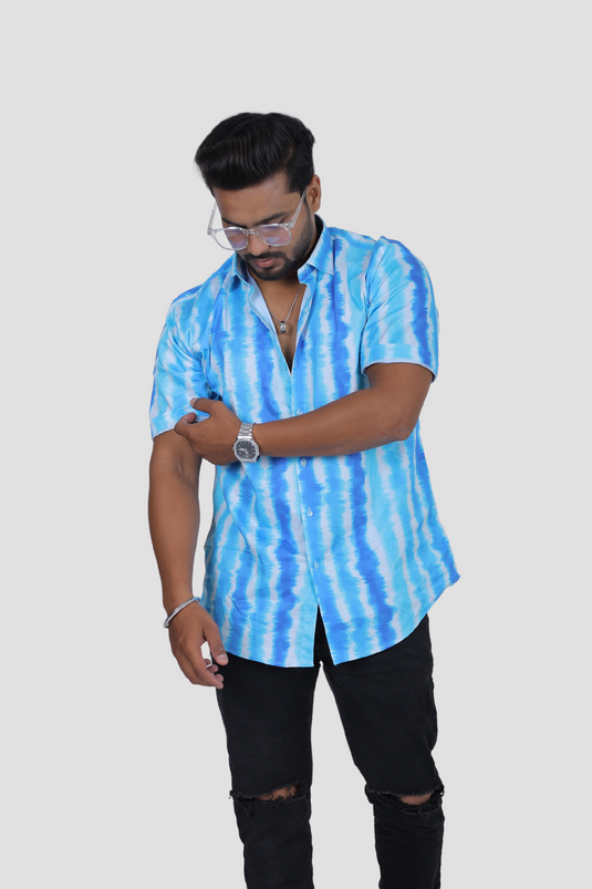 Tie Dye Print (Blue) Oversized Men's Shirt Cherrit