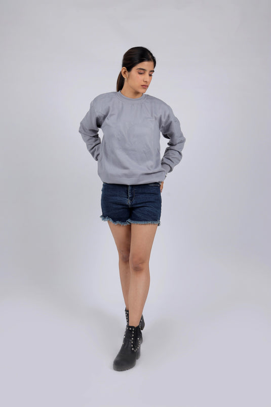 Women Grey Solid Sweatshirt