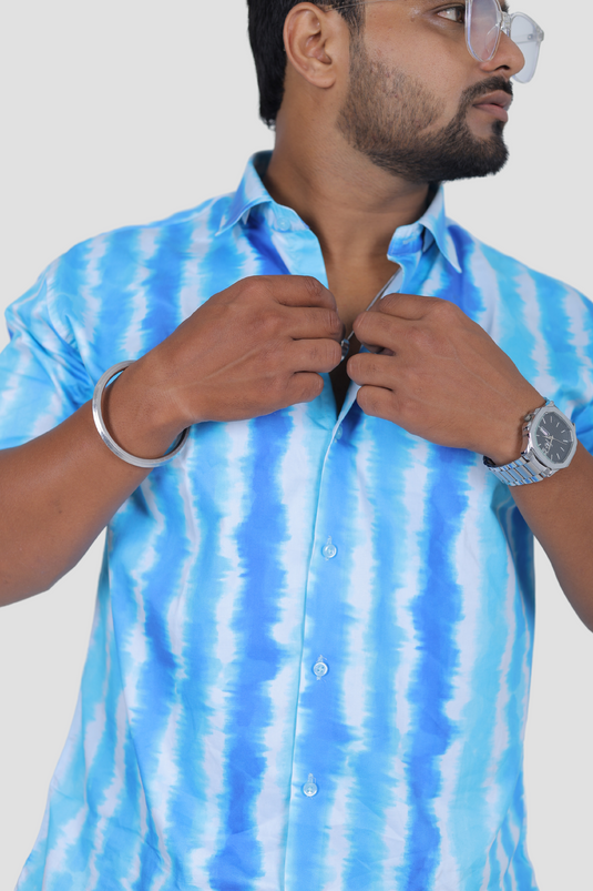 Tie Dye Print (Blue) Oversized Men's Shirt Cherrit