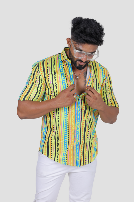 Tribal Print Oversized Men's Shirt Cherrit