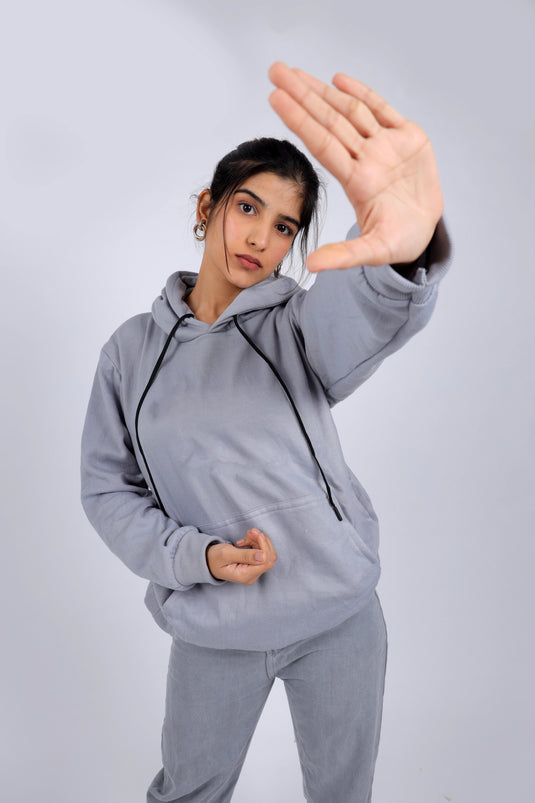 Women Grey Solid Hoodie