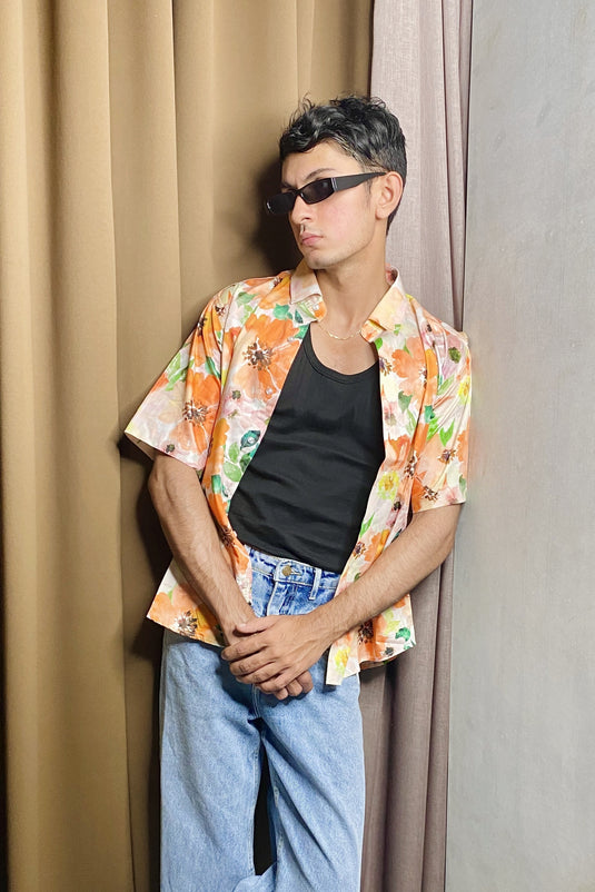 Watercolor Floral Print Oversized Men's Shirt