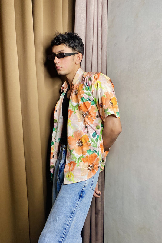 Watercolor Floral Print Oversized Men's Shirt