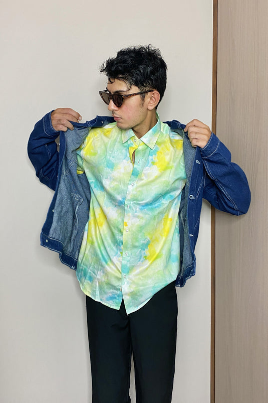 Watercolor Tie Dye Print Oversized Men's Shirt