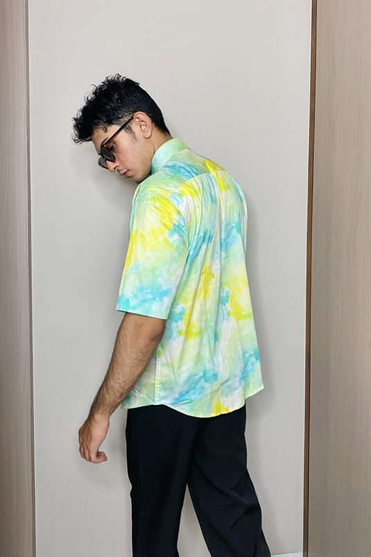 Watercolor Tie Dye Print Oversized Men's Shirt