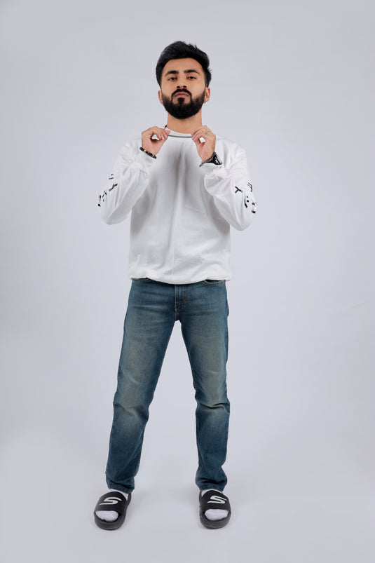 Men White Printed Sweatshirt