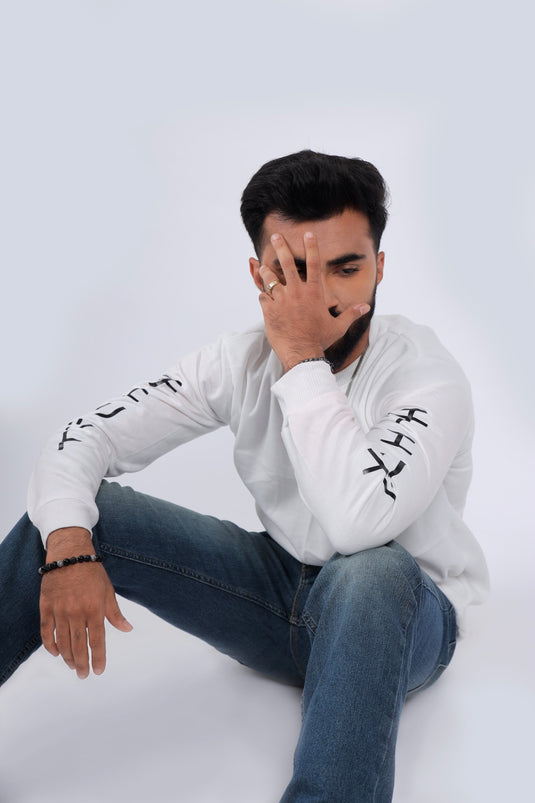 Men White Printed Sweatshirt