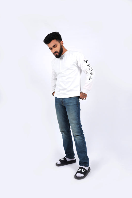 Men White Printed Sweatshirt