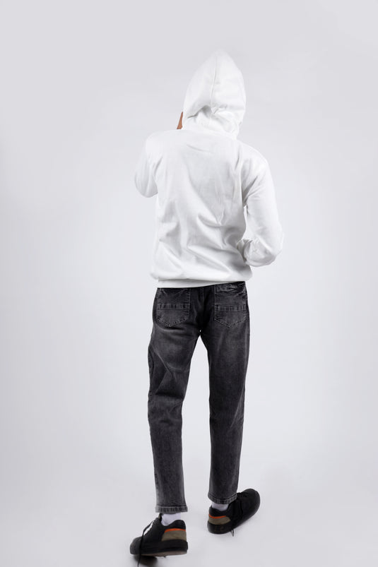 Men White Printed Hoodie