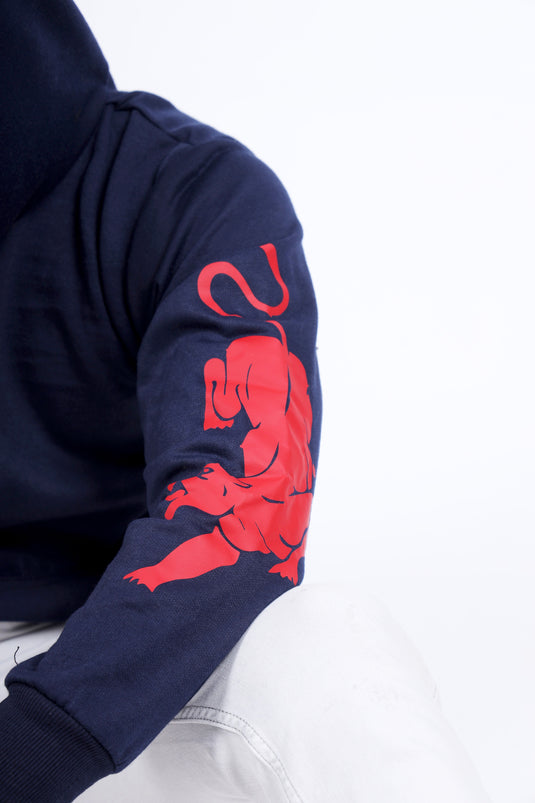 Men Blue Printed Hoodie