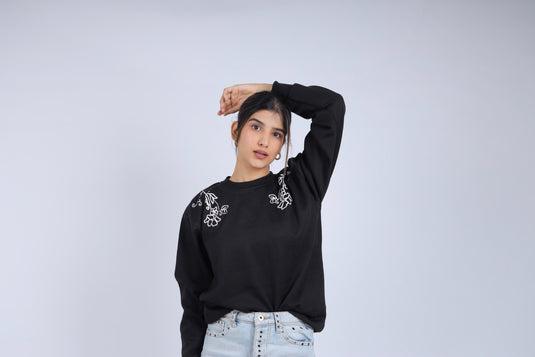 Women Black Printed Sweatshirt