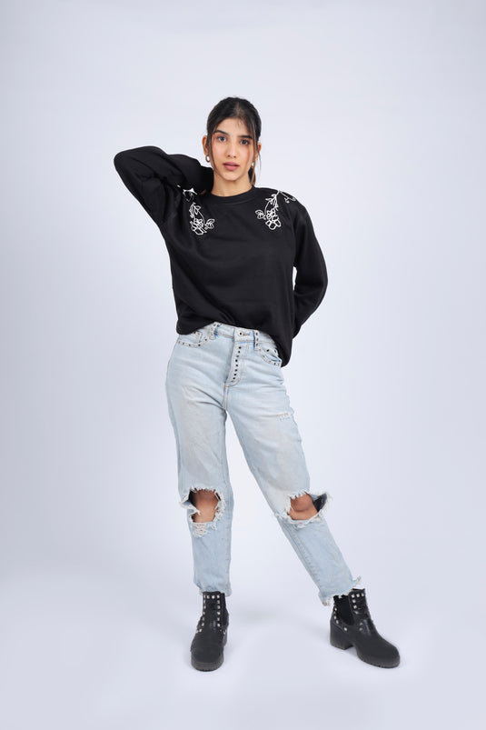 Women Black Printed Sweatshirt