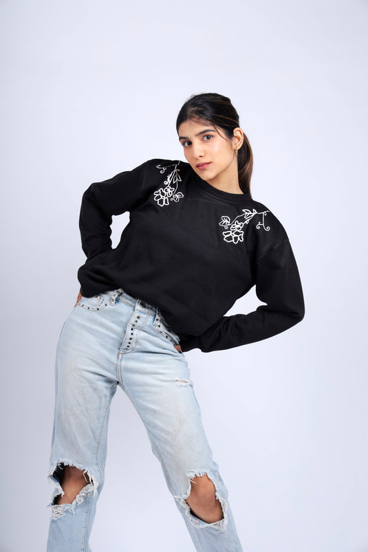 Women Black Printed Sweatshirt