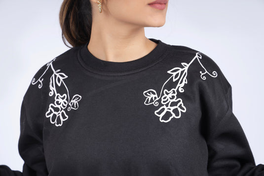 Women Black Printed Sweatshirt