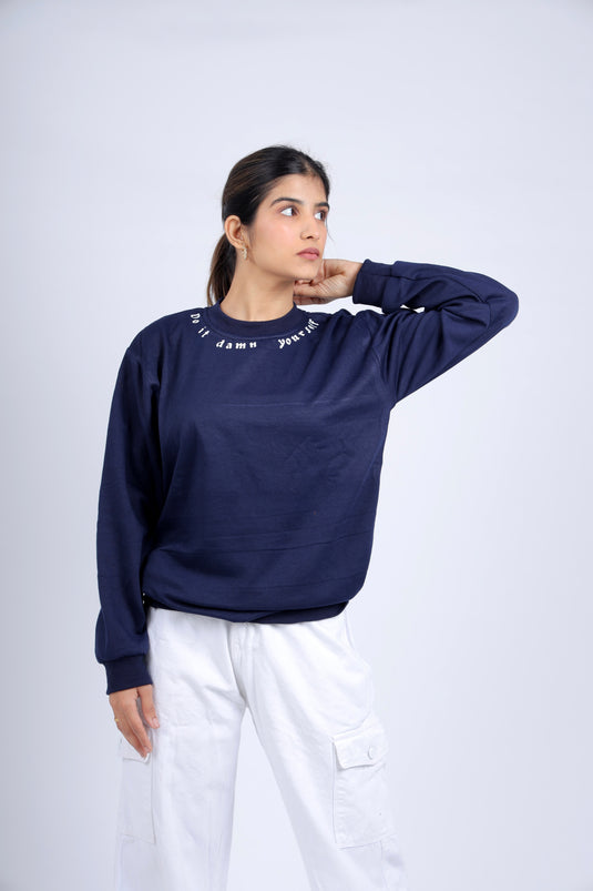 Women Blue Printed Sweatshirt