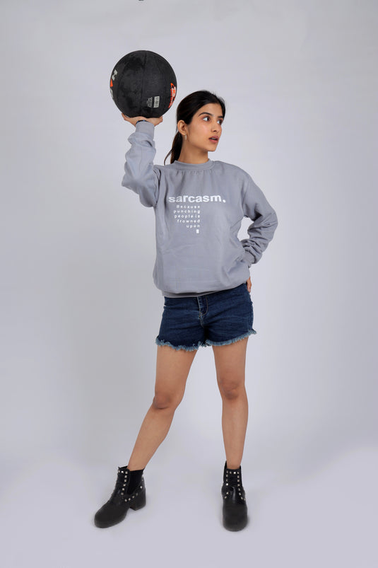 Women Grey Printed Sweatshirt