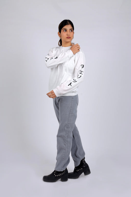 Women White Printed Sweatshirt