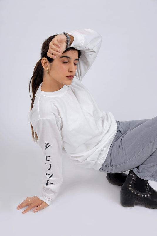 Women White Printed Sweatshirt