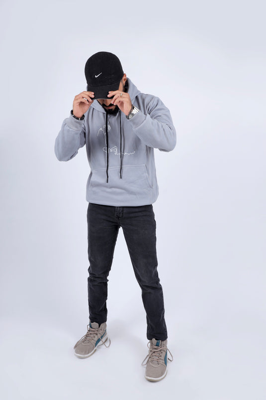 Men Grey Printed Hoodie