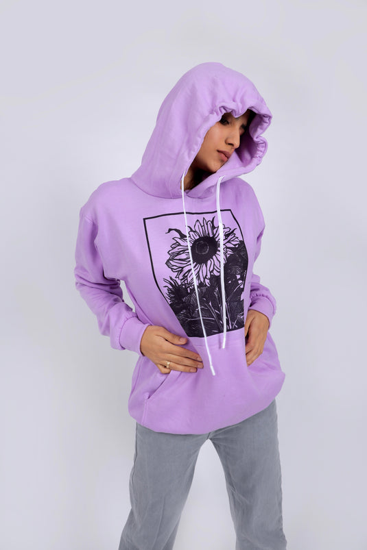 Women Lilac Printed Hoodie