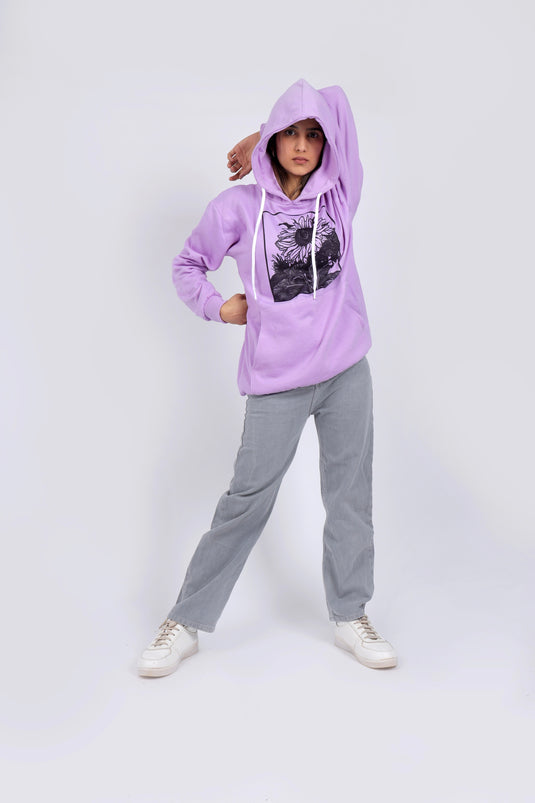 Women Lilac Printed Hoodie