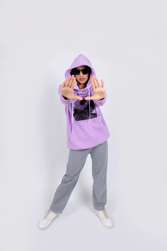 Women Lilac Printed Hoodie