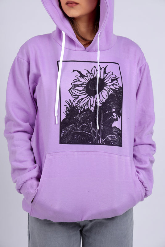 Women Lilac Printed Hoodie