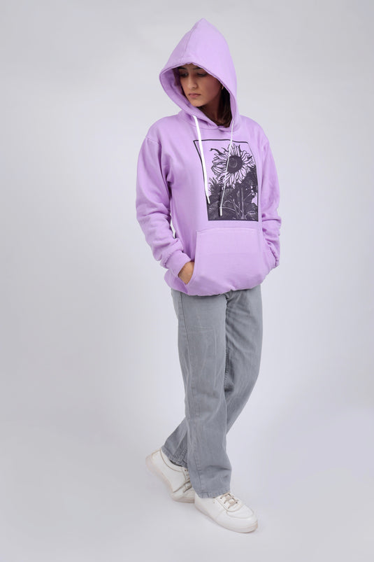 Women Lilac Printed Hoodie