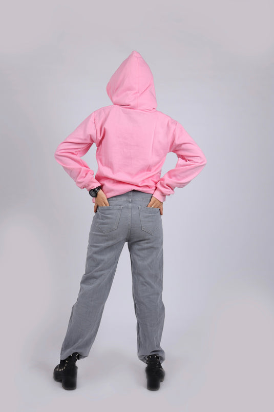 Women Pink Printed Hoodie