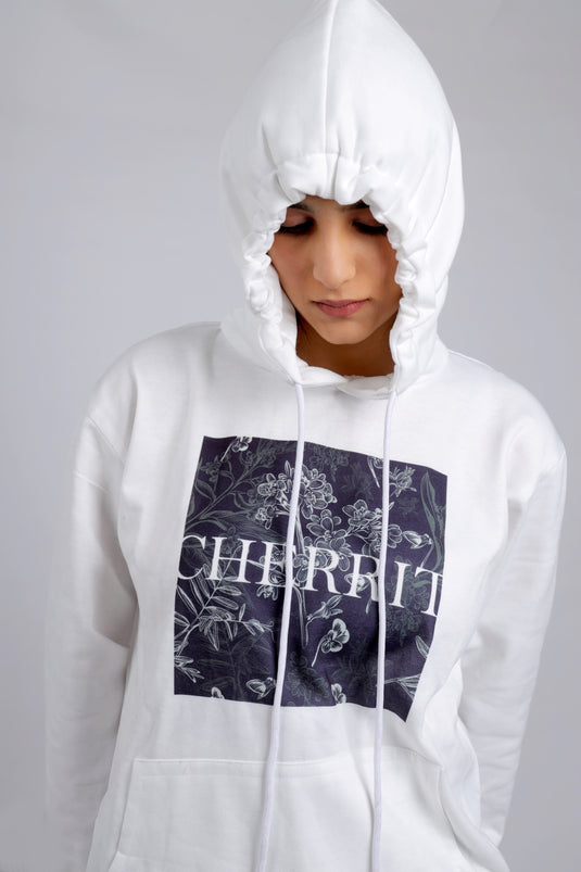 Women White Printed Hoodie