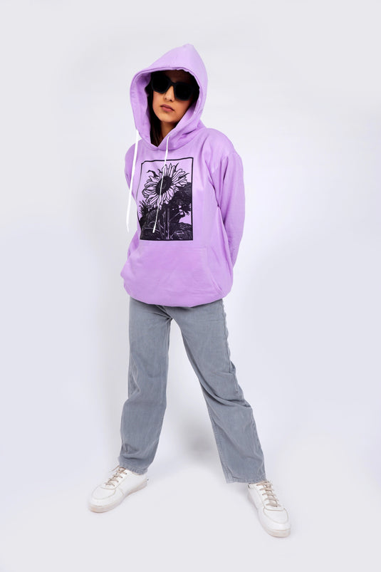 Women Lilac Printed Hoodie