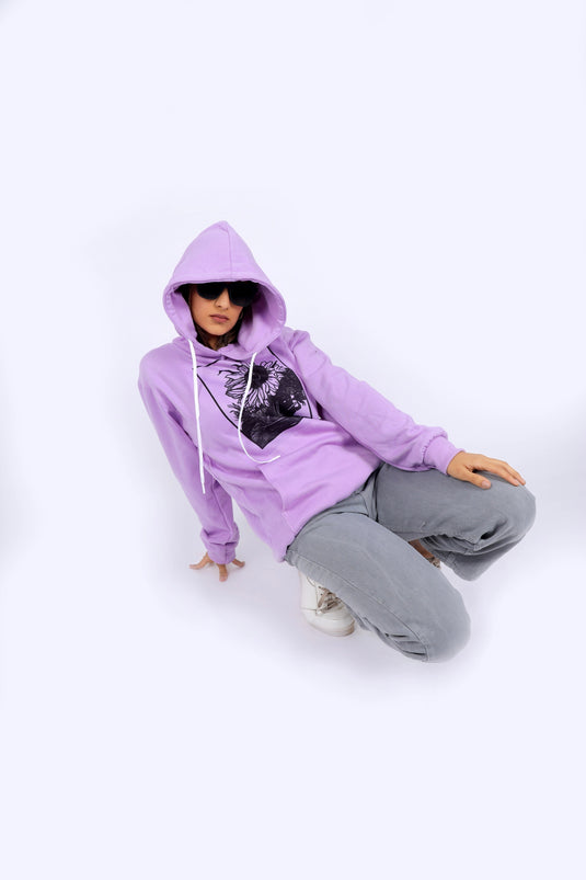 Women Lilac Printed Hoodie