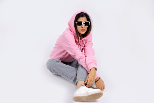 Women Pink Printed Hoodie