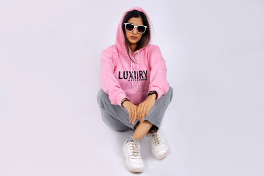 Women Pink Printed Hoodie