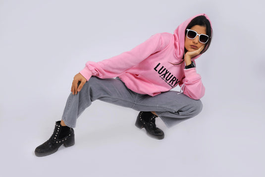 Women Pink Printed Hoodie