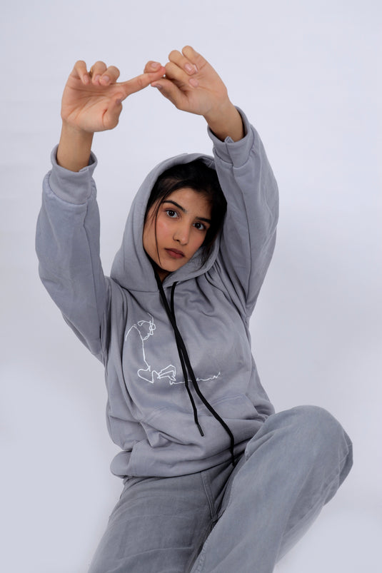 Women Grey Printed Hoodie