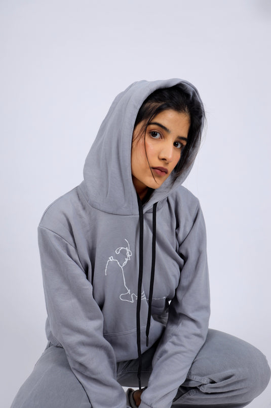 Women Grey Printed Hoodie