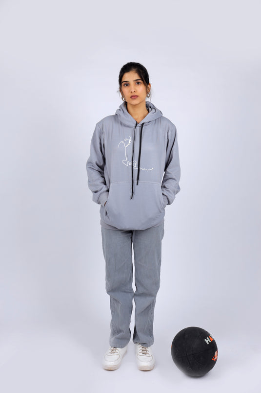 Women Grey Printed Hoodie