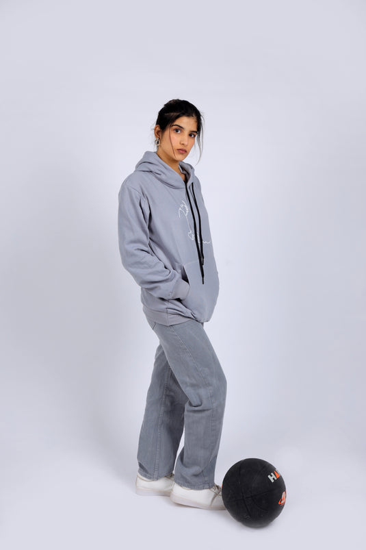 Women Grey Printed Hoodie