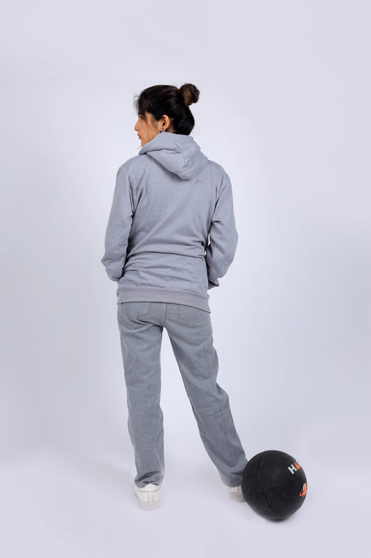 Women Grey Solid Hoodie