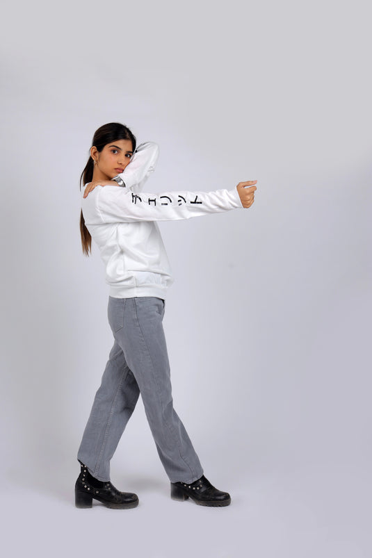 Women White Printed Sweatshirt